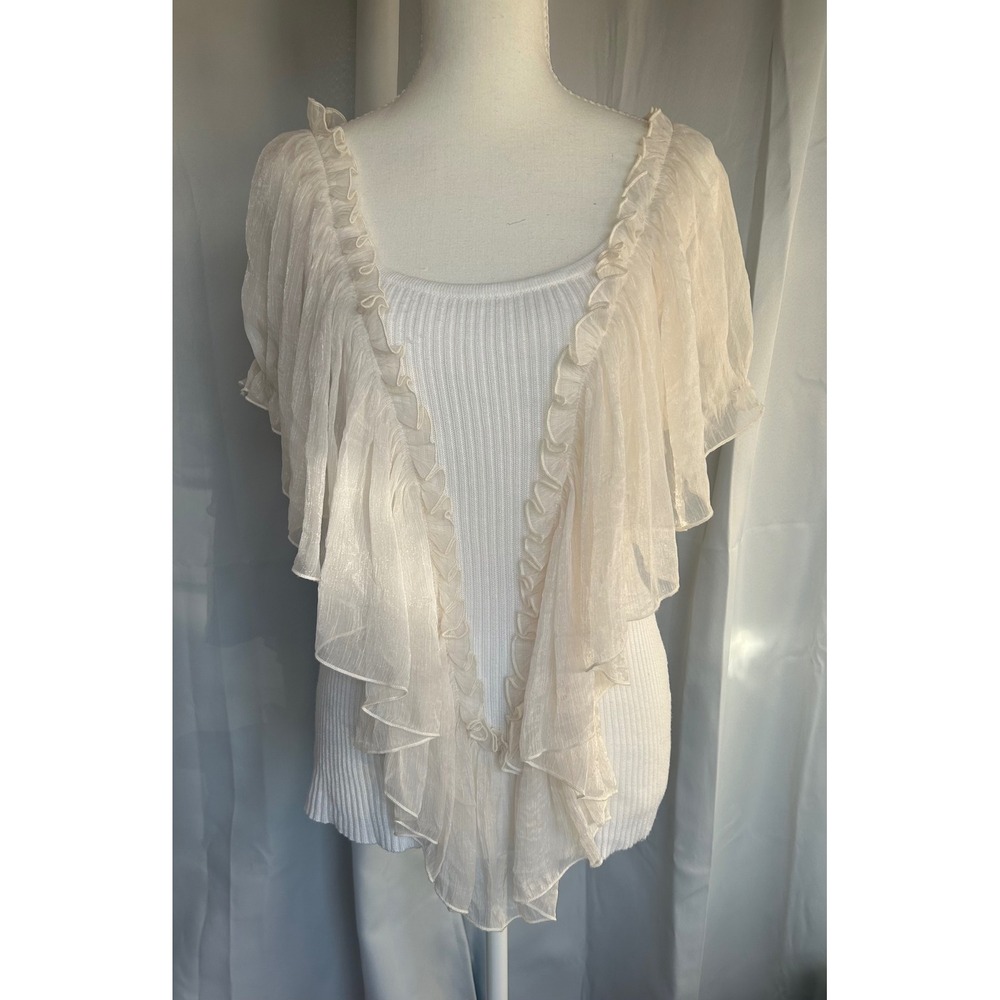 Isabella Rodriguez Ivory Ruffle Trim Top Cream, boho, butterfly, fairy. 116